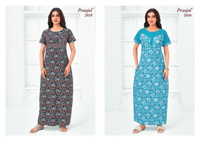 Pragati Vol 20 By Pranjul Pure Cotton Printed Nighty Gown 